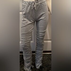 Gray Ruched Track Pants